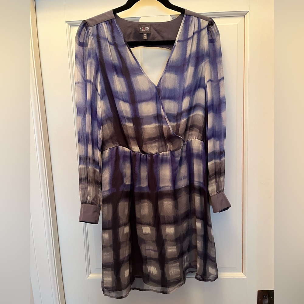 Cusp by Neiman Marcus Blue and Gray Silk Mini Dress
